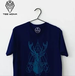 Stylish navy blue cotton printed round neck tees for man